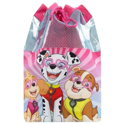 Image of Paw Patrol Girls Swim Bag Drawstring Marshall, Rubble And Skye Backpack For Official Merchandise