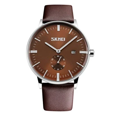 Image of SKMEI Mens Brown Classic Watch Genuine Comfort Leather Strap Date Display SK9083