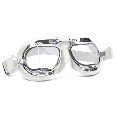 Image of HDM Halcyon MK49 Leather Motorcycle Goggles for Open Face Helmets (White Leather)