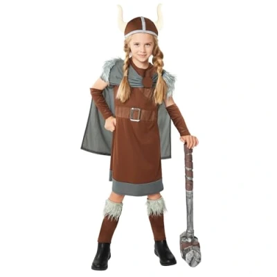 Image of amscan 9916893 Girls World Book Day Viking Warrior Queen Kids Fancy Dress Costume (Age 3 4 Years)