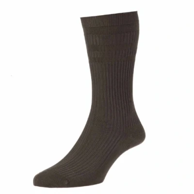 Image of 6 Pair Pack HJ91 Hall MENS SOFTOP Non Elastic Cotton Rich Socks 11 Dark Brown