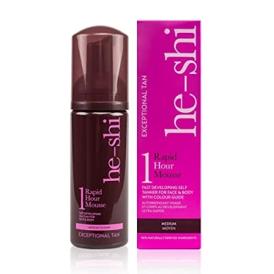 Image of He Shi Rapid 1 Hour Tan Mousse Instant Self Express Fake Lotion Quick Dry Formula, Natural Ingredients Fast Developing Tanner for Face &amp; Body (150ml)