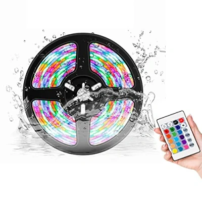 Image of Giftik Waterproof LED Strip Light with 24 Key Remote,16 Color SMD 5050 Multicolour Lights Strips Kit,USB RGB Changing for Kitchen,Office,Ceiling,Bedroom,TV,Party (5M)