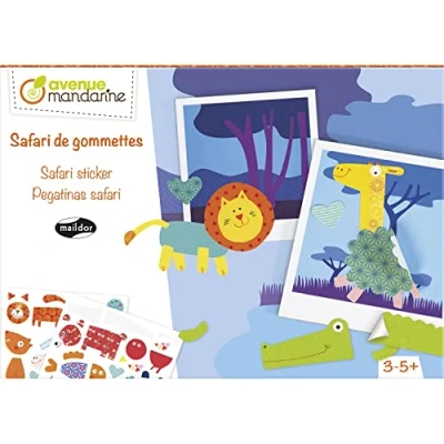 Image of Avenue Mandarine Ref KC044C Creative Box Maildor Safari Sticker 10 Polaroid Landscapes, Modulo Stickers to Create Animals, Removable &amp; Reusable Stickers, Suitable for Ages 3 5+