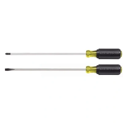 Image of Klein Tools 85072 Long Blade Slotted and Phillips Screwdriver Set with Heat Treated Shafts Cushioned Grips, Made in USA, 2 Piece