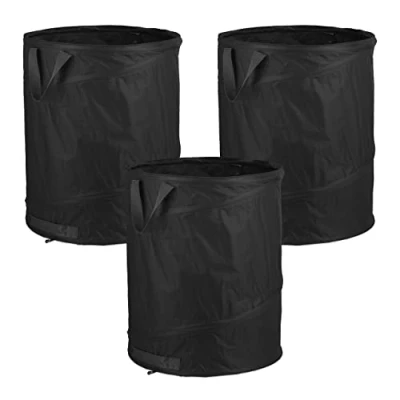 Image of Relaxdays Pop Up Garden Waste Bags, Set of 3, 85 L, Outdoor Refuse Sacks, 3 Handles, UV Resistant, Waterproof, Black