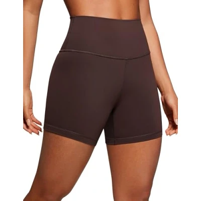 Image of CRZ Yoga Women&#039;s Naked Feeling Gym Shorts 4&#039;&#039; High Waisted Cycling Leggings Workout Running Spandex Pants Hot Fudge Brown 12
