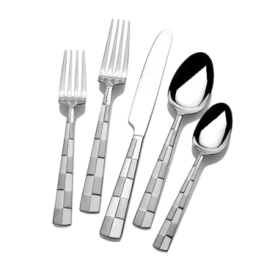 Image of International Silver 5108515 Checkered Frost Stainless Steel Flatware, 20 Piece Set, Service for 4