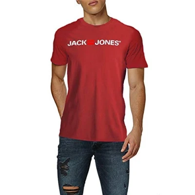 Image of JACK &amp; JONES Men&#039;s JJECORP Logo TEE SS Crew Neck, Rio Red/Reg, XL