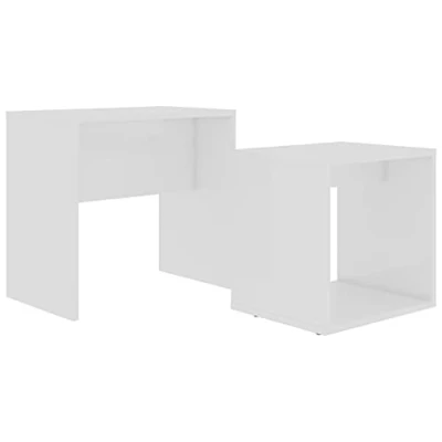 Image of vidaXL White Coffee Table Set, Contemporary Nesting Side Tables in Engineered Wood for Living Room, Bedroom, Office Space Saving Design with Storage Shelves