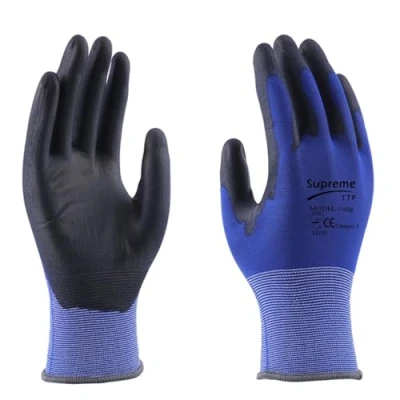 Image of SupremeTTF 12 PAIRS PU COATED SAFETY WORK GLOVES BREATHABLE LIGHT WEIGHT 18 GUAGE BUILDERS MECHANIC AUTOMOTIVE GRIP (Blue, XL [10])