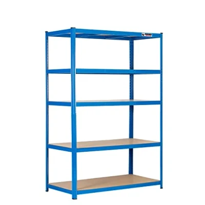 Image of Rhino Racking Heavy Duty Garage Shelving unit 5 Tier Steel Storage Shelves, Boltless Industrial Shelving, Blue, 200kg Per Tier, 180x120x60cm