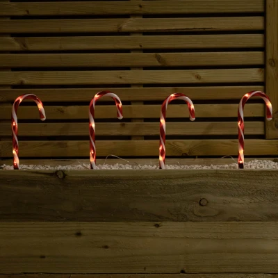 Image of 25cm Set of 12 Battery Powered Light up Christmas Candy Cane Path Lights with 60 Warm White LEDs