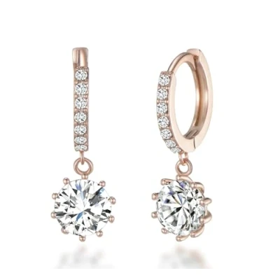 Image of Philip Jones Rose Gold Plated Solitaire Drop Hoop Earrings Created with Zircondia® Crystals