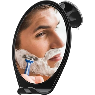 Image of HONEYBULL Shower Mirror Fogless for Shaving with Suction Cup &amp; Swivel, Small Mirror, Accessories, Bathroom Accessories (Black)