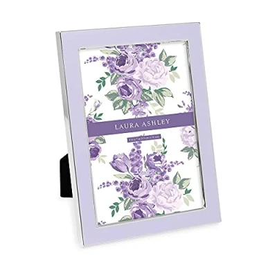 Image of Laura Ashley 5x7 Lavender Enamel Picture Frame, Silver Metal Edge with Easel, for Countertop, Counterspace, Tabletop Display, Bookshelf, Desk, Wall Décor, Photo Gallery (5x7, W/Silver)
