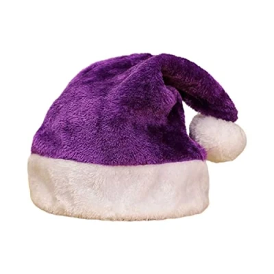 Image of Haveratio Soft Velvet Santa Hat Comfortable Traditional Multi Color Plush Christmas for Adult Kids New Year Gifts Purple