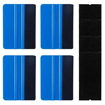 Image of Aiqeer Car Felt Edge Squeegee Kit, Vinyl Wrap Tools 4 Pcs Inch Scrapers, Scraper Decal Applicator Tools, with Carbon Fabric Edges