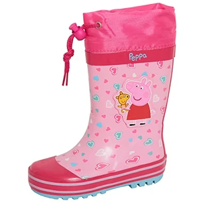 Image of Peppa Pig Girls Tie Top Wellington Boots Kids Rubber Wellingtons Rain Pink Wellies 5 UK Child