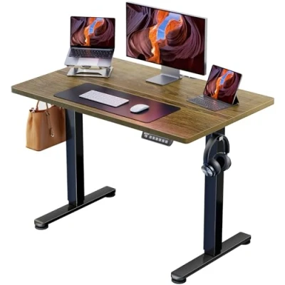 Image of ErGear Standing Desk, 100x60cm Height Adjustable Electric Sit Stand Desk with Splice Board, Up Backpack Hook and 4 Memory Smart Pannel, Home Office (Espresso)
