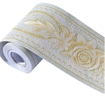 Image of no branded D Simplemuji Green Peony 3D Self Adhesive Peel and Stick Waterproof Wall Border Easy to Apply 10cm by 5M