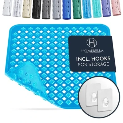 Image of Homerella Shower Mat Skin Sensitive 53 x cm Includes Hanging Brackets Non Slip Mats for Inside BPA Free Latex Anti Mould and Machine Washable