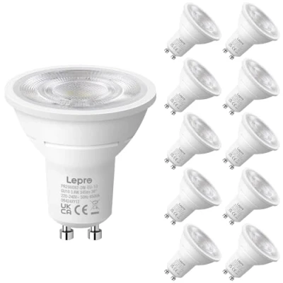 Image of Lepro GU10 LED Spotlight Bulbs 3.6W, Cool White 6500K, 345lm, 50W Halogen Spot Light Equivalent, Energy Saving Daylight Bulbs, No Flickering, Non dimmable, Pack of 10