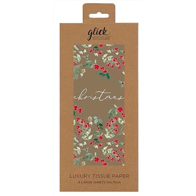 Image of Glick Four Sheets Christmas Tissue Paper, Golden Vine Paper for Wrapping, Xmas Presents Paper(Four Sheets)