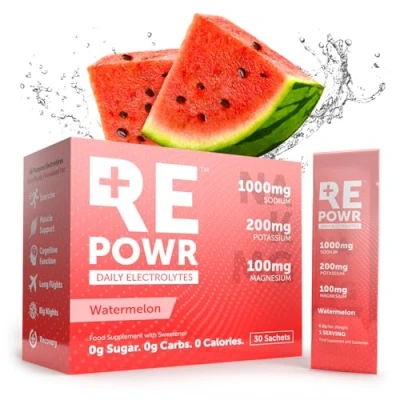 Image of REPOWR Daily Electrolytes Watermelon Flavour Sugar Free Electrolyte Powder Sachets Hydration for Healthy Diets, Fasting and Exercise 30