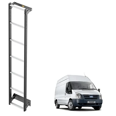 Image of Van Guard ULTI Ladder for Ford Transit (2000 2014) [H3] 7 Step Heavy Duty Hard Wearing Rear Door Black Powder Coated Anodised Aluminium Tailored Fit