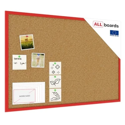 Image of ALLboards Cork Board with Wooden Natural Red Frame 90x60cm, Corkboard Bulletin Notice