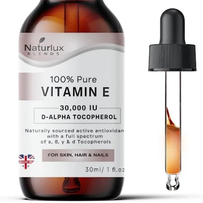 Image of 100% Pure Vitamin E Oil for Skin, Face, Hair &amp; Nails Cuticle Natural D Alpha Tocopherol High Strength Concentrated Antioxidant 30 ML