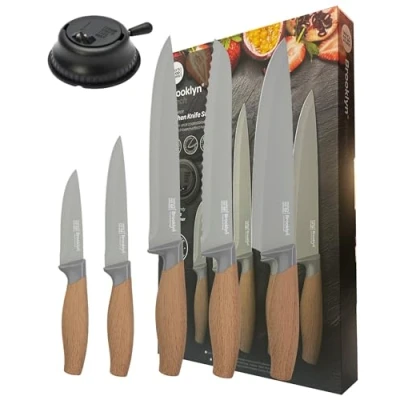 Image of Taylor&#039;s Eye Witness Brooklyn Beech 5 Piece Kitchen Knife Set With Sharpener