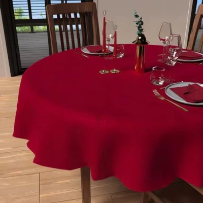 Image of Soleil d&#039;ocre, Round Stain Resistant Tablecloth 180 cm Diameter Red
