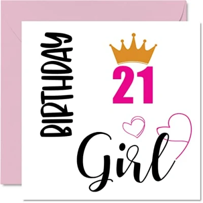 Image of 21st Birthday Card for Women Girl Happy Cards 21 Year Old Woman Daughter Sister Granddaughter Cousin Niece, 145mm x Twenty One First Bday Greeting Gift