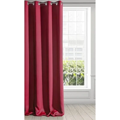 Image of Eurofirany Extra Long Blackout Curtain 1 Unit Eyelets, Light Blocking Darkening Bedroom Living Room, Fabric, Red, W53 x L98