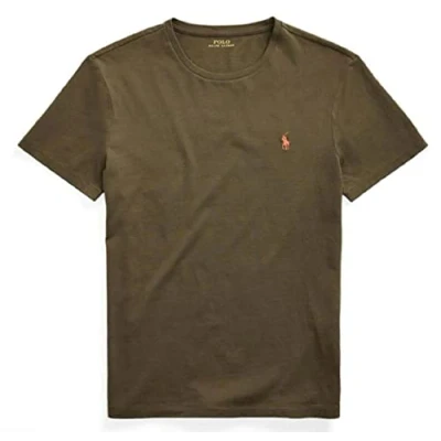 Image of Ralph Lauren Polo Embroidered Logo Olive Green t Shirt Custom Slim Fit TEE Men Size XS X Small