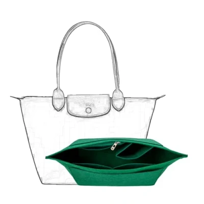 Image of D.DUO Purse Organizer, Multi Pocket Felt Handbag Folding Tote Bag Organizer Insert for Wallet Longchamp (Green, Small)