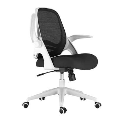 Image of Hbada Office Chair Desk Flip up Armrest Ergonomic Task Compact 120 Locking 360 Rotation Seat Surface Lift Reinforced Nylon Resin Base, White