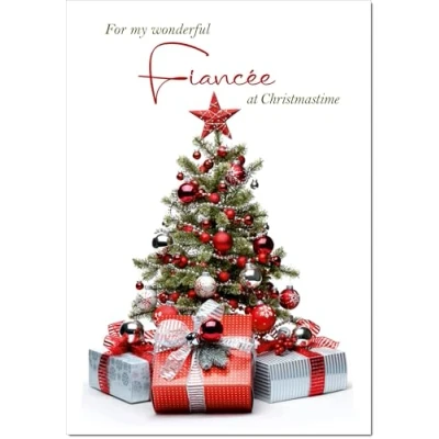 Image of doodlecards Fiancee Christmas Card Tree and Parcels Medium Size for with Plain Envelope