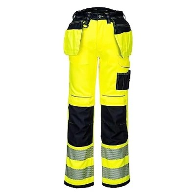 Image of Portwest T501 Mens PW3 Hi Vis Work Trousers Holster Pocket Workwear Safety Construction Yellow/Black, 28