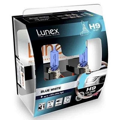 Image of LUNEX H9 Blue White 709 Headlight Halogen Bulbs Color 12V 65W PGJ19 5 3700K duobox (2 units)