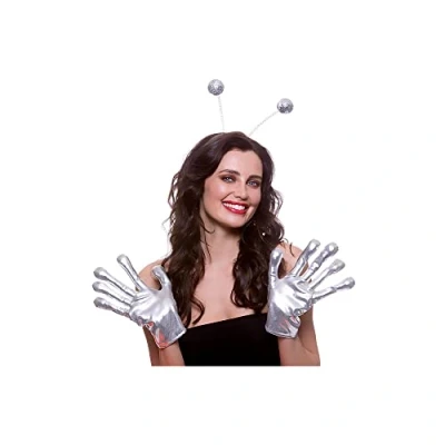 Image of Wicked Costumes Silver Alien Finger Gloves Fancy Dress Accessory