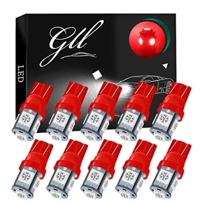 Image of GLL 24V T10 LED Bulb 501 Bulbs with 5050 5SMD 60 Lumens 7000K for Car Side Light (Red)