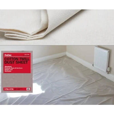 Image of ProDec 12ft x Cotton Dust Sheet for Decorating, Carpet Protector Washable Drop Cloth, Paint Shield, Painting Sheets, Heavy Duty Sheets Furniture, Decorating