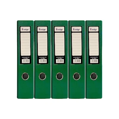 Image of indigo® Premium A4 Office Lever Arch File Durable, Organized Storage (FSC Certified, Green, 70mm Spine Pack of 5)