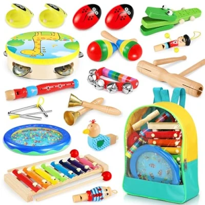 Image of Jojoin Toddler Musical Instruments 24PCS Baby Instrument Kids Wooden Percussion Toys with Tambourine Xylophone Sensory for 3 4 5 Year Old
