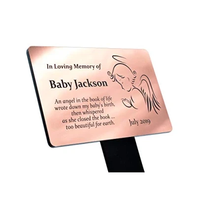 Image of Personalised Baby Angel Memorial Plaque Stake Grave Marker Outdoor Garden Waterproof (available in Silver/Gold/Copper) (Copper)