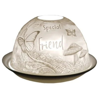 Image of Cello Special Friend Woodland Tealight Dome, Porcelain Candle Holder With a Loving Message. Use Tealights or LEDs. Sentimental Gifts, Gifts For Friends, Friendship Women.