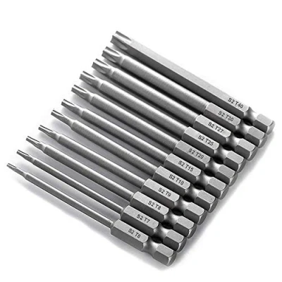 Image of Bestgle 11pc 75mm Length Long Torx Screwdriver Bits 1/4 Inch Hex Shank Electric Magnetic Star Security Head Screw Driver Drill Set T6 T40
